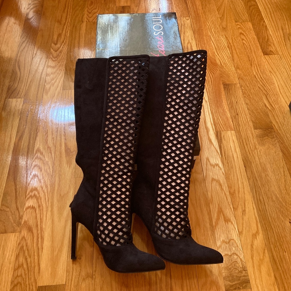 Heart Soul Black Faux Suede Dress Boots with Cutout Detail